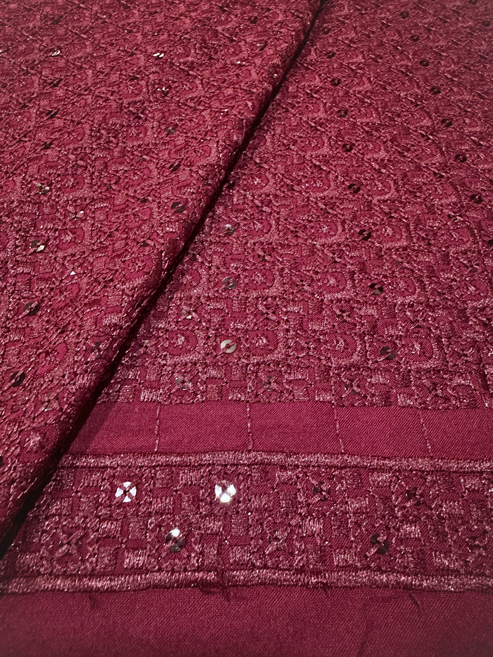 KORA 40363 Embroidered Maroon Rayon Fabric