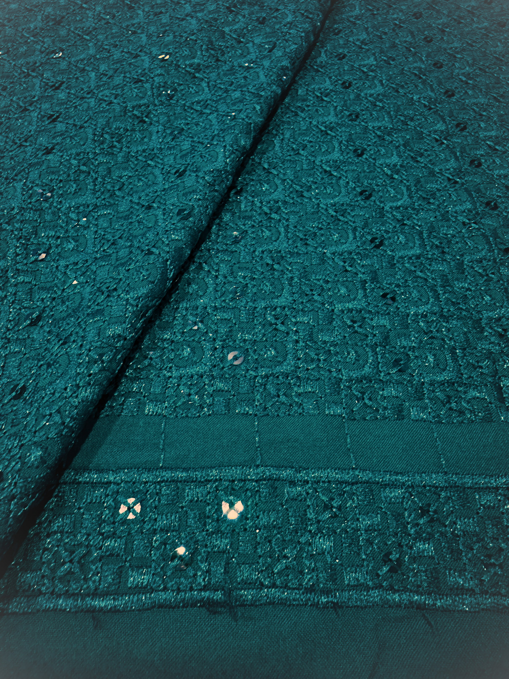 KORA 40363 Embroidered Bottle Green Rayon Fabric