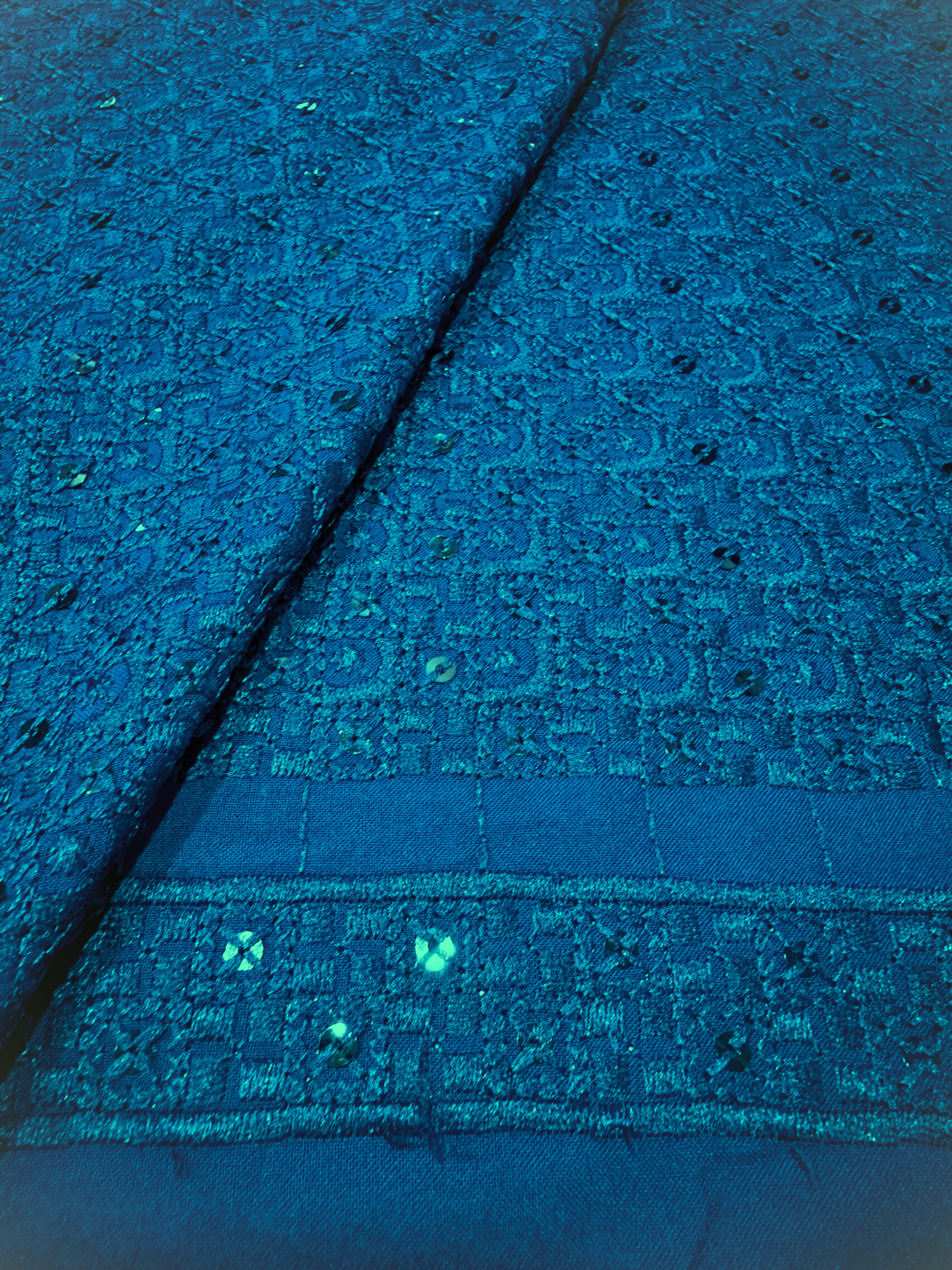 KORA 40363 Embroidered Turquoise Rayon Fabric