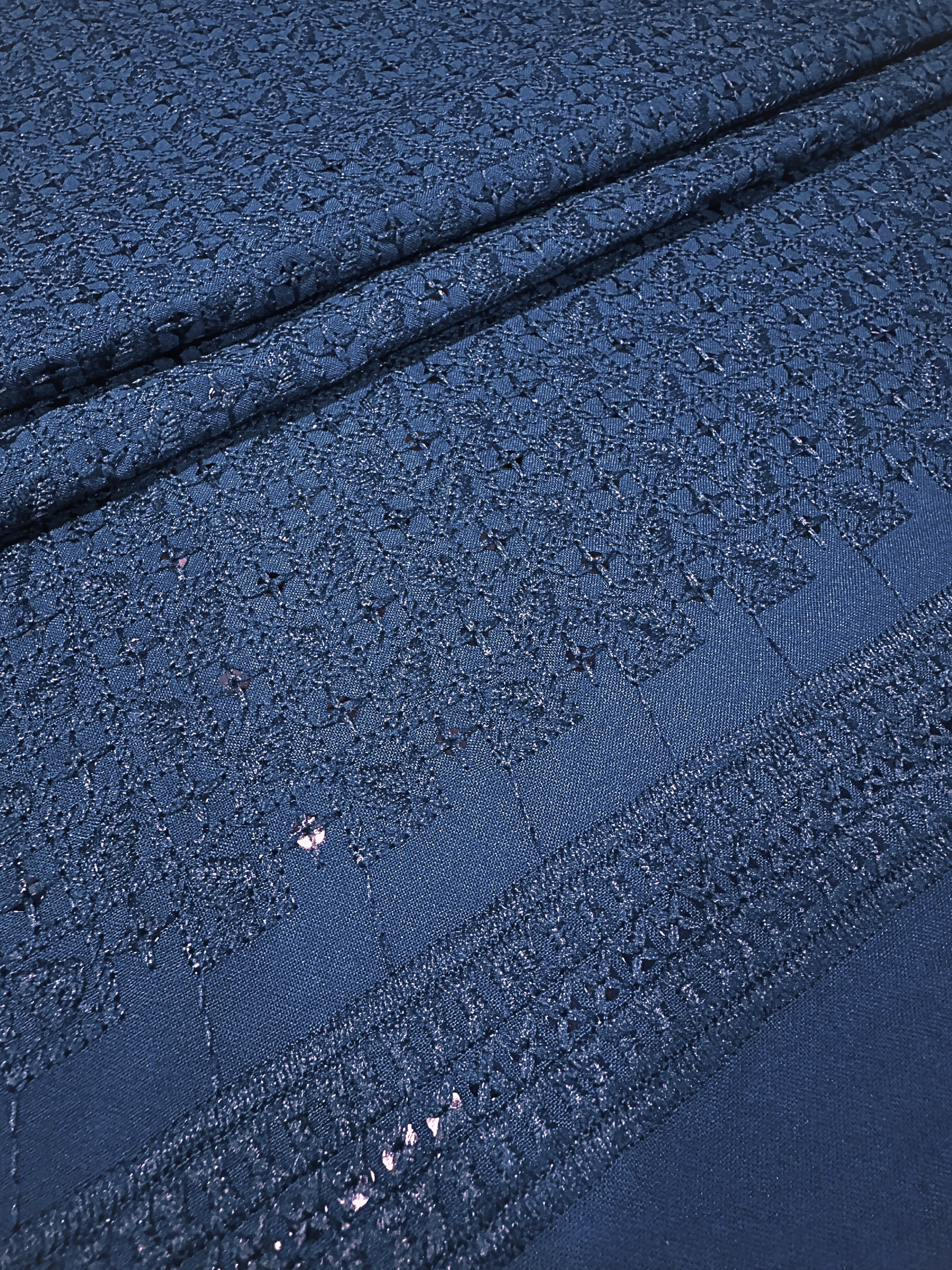 KORA 40342 Embroidered Navy Blue Rayon Fabric