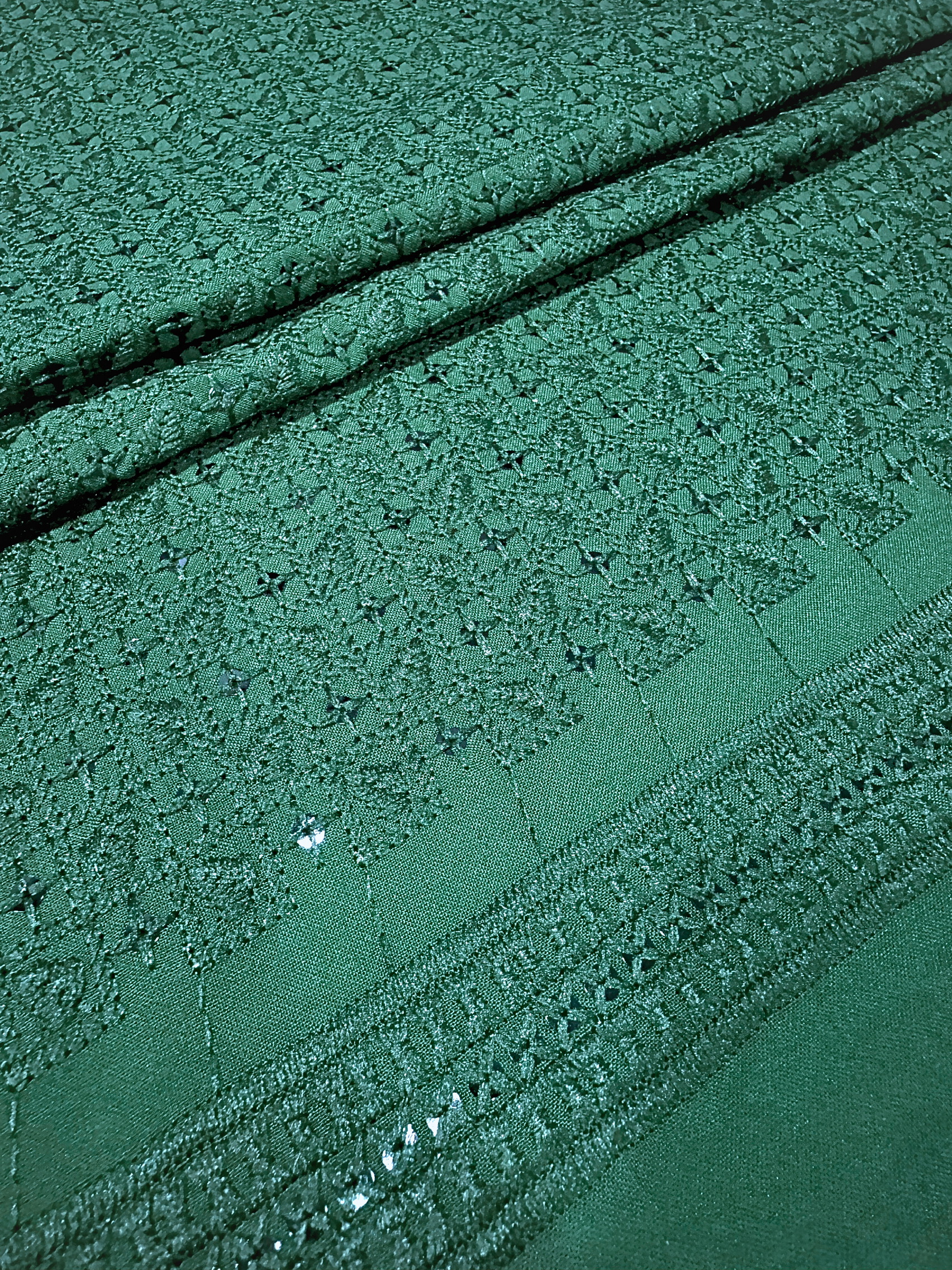 KORA 40342 Embroidered Bottle Green Rayon Fabric