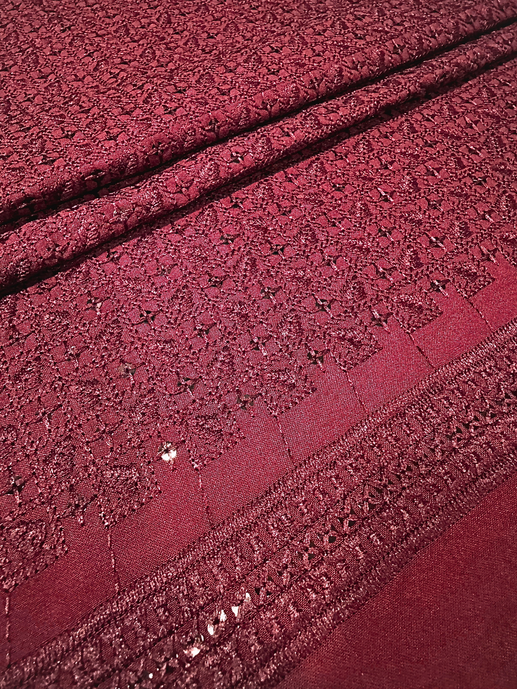 KORA 40342 Embroidered Maroon Rayon Fabric