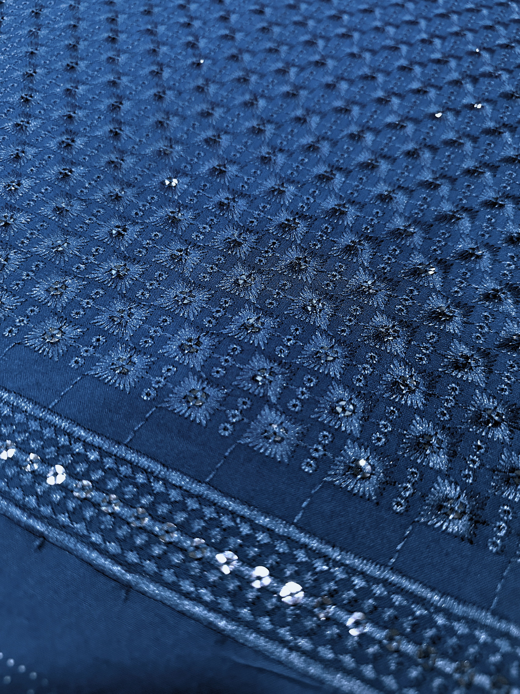 KORA 40362 Embroidered Navy Blue Rayon Fabric