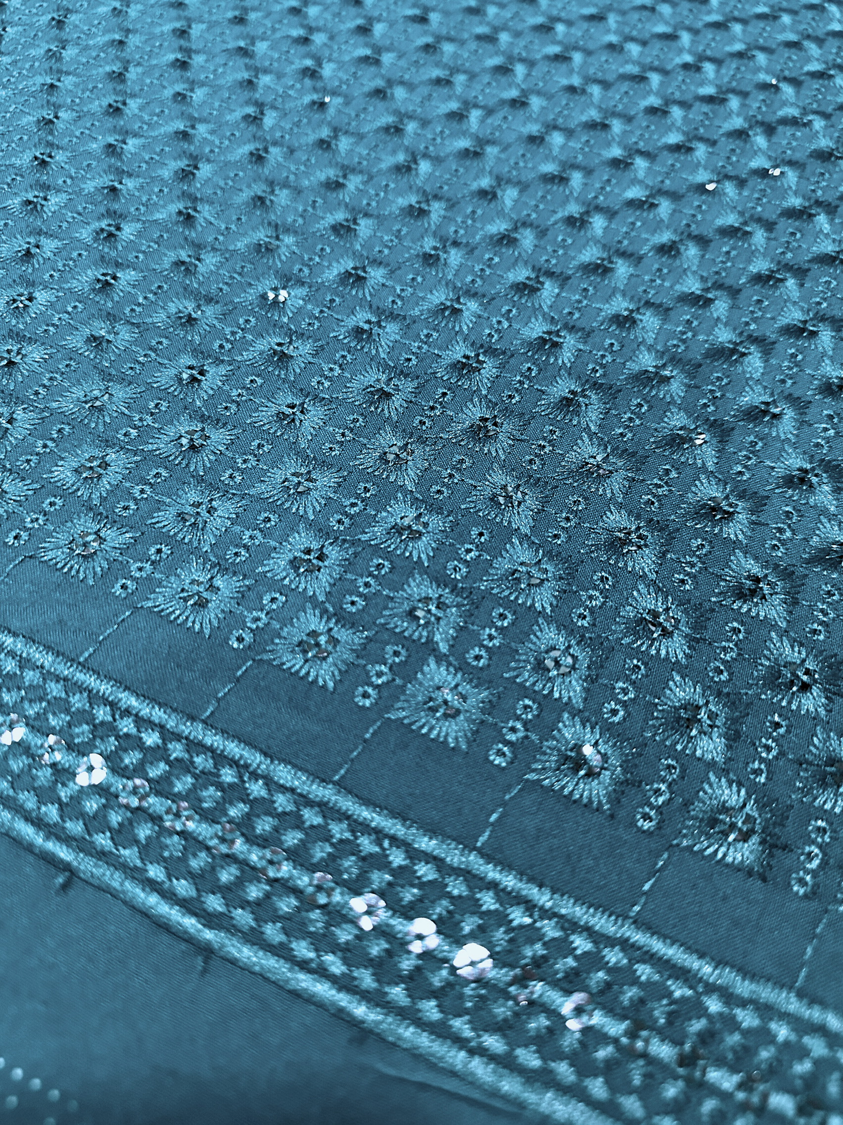 KORA 40362 Embroidered Turquoise Rayon Fabric