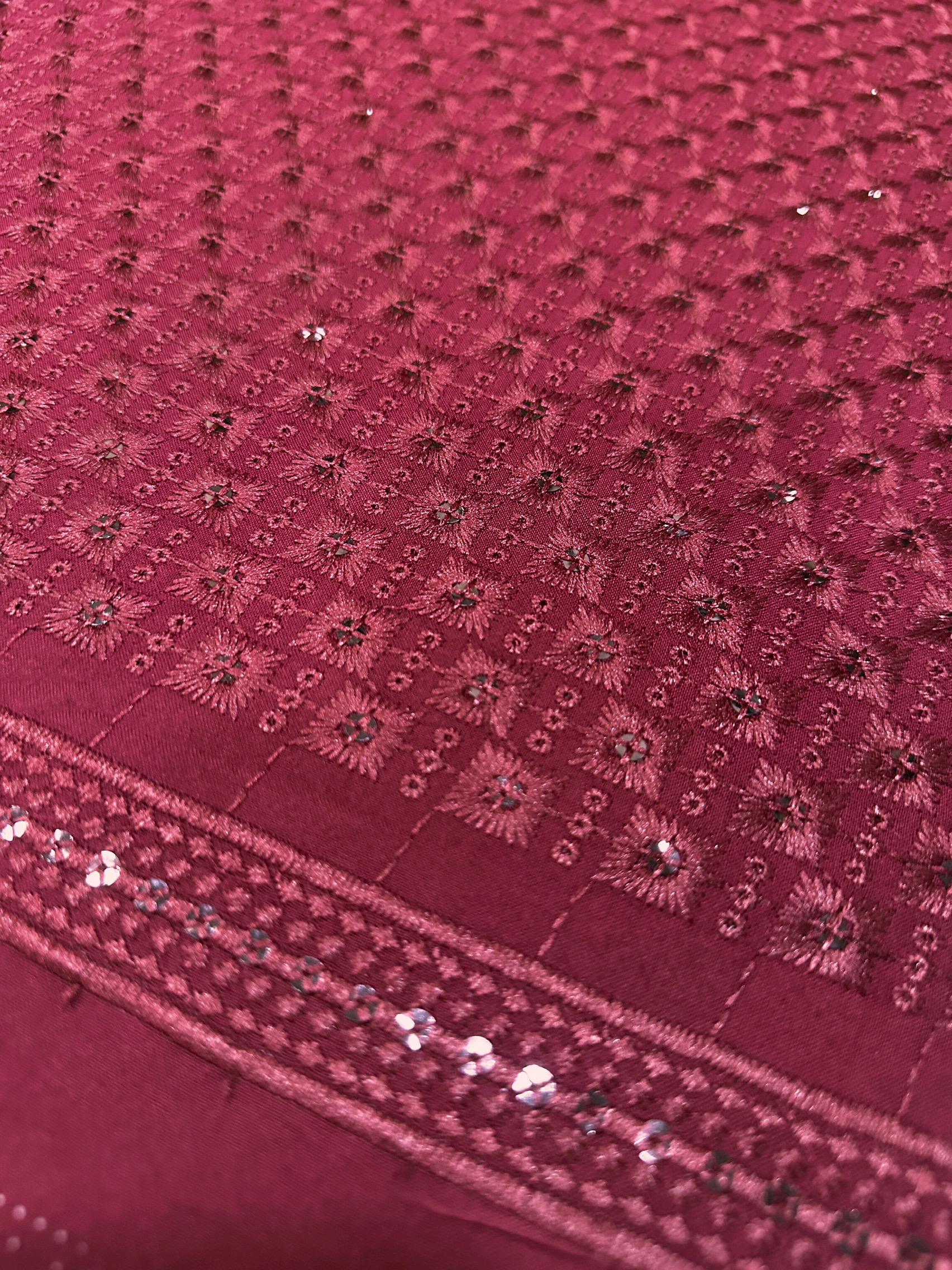 KORA 40362 Embroidered Maroon Rayon Fabric