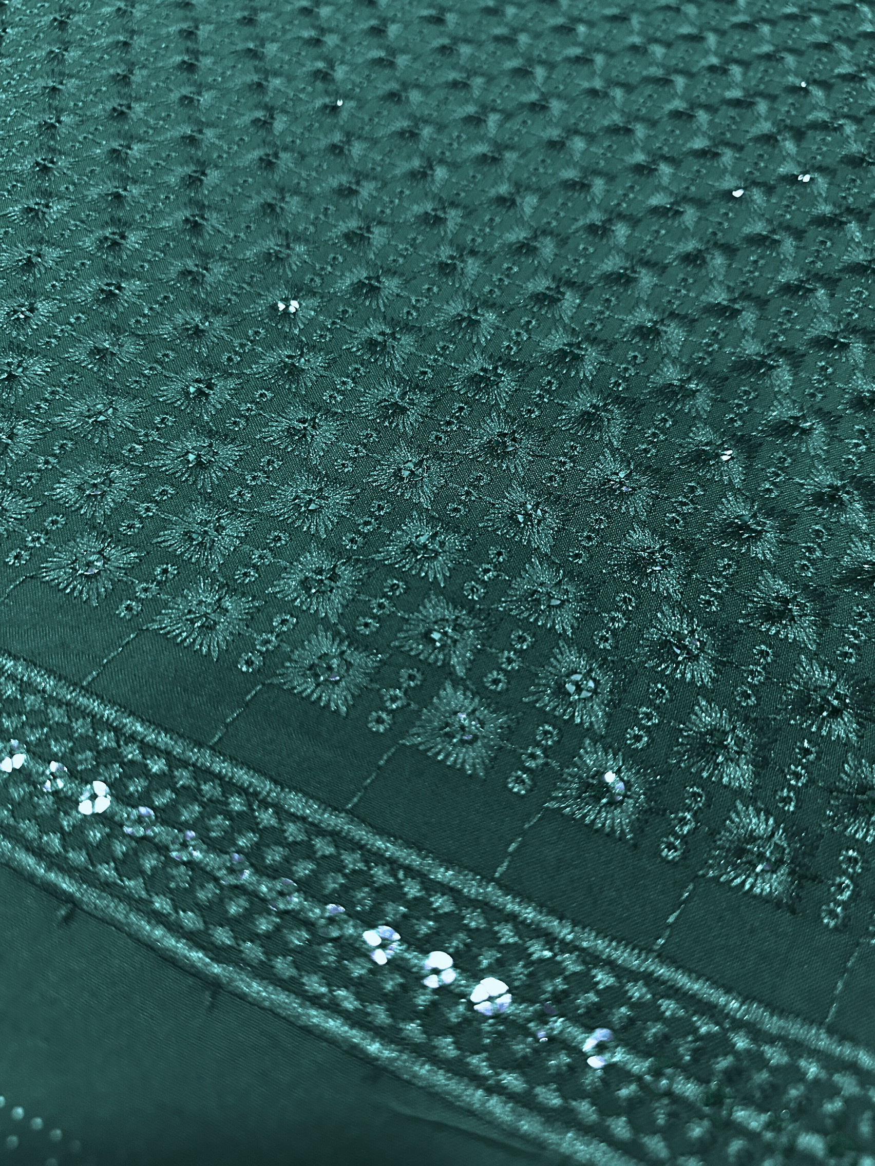 KORA 40362 Embroidered Bottle Green Rayon Fabric