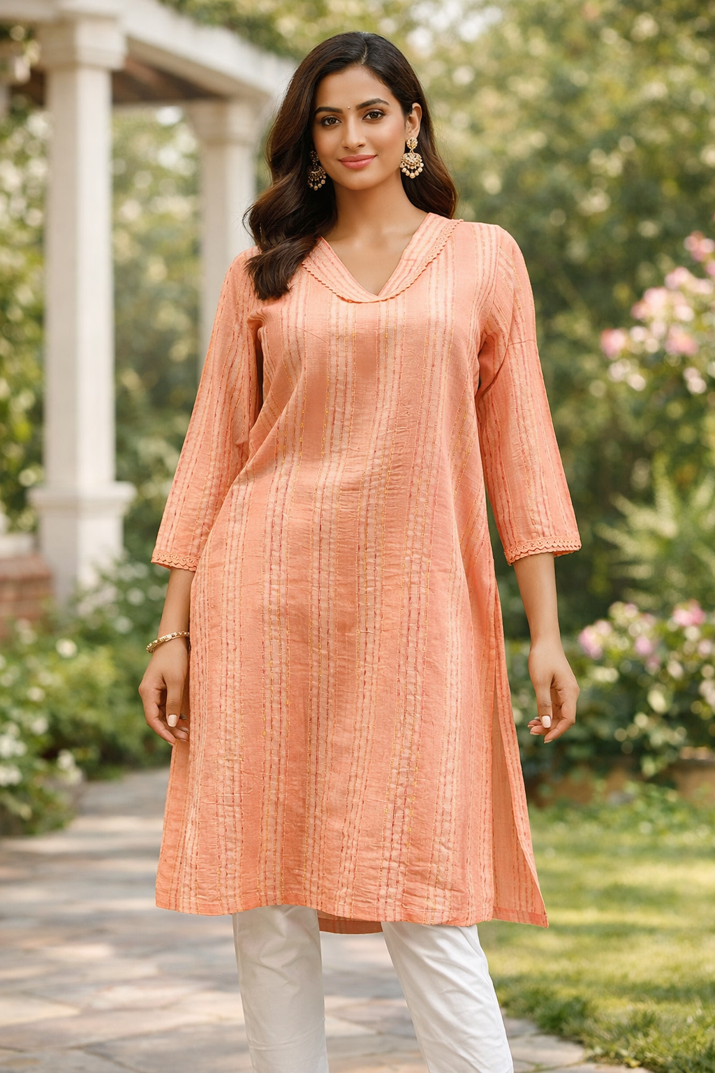 “Saada in style” Peach V-Neck Kurta TUP-009 <br>   (Set of 4 - M , L, XL, XXL)