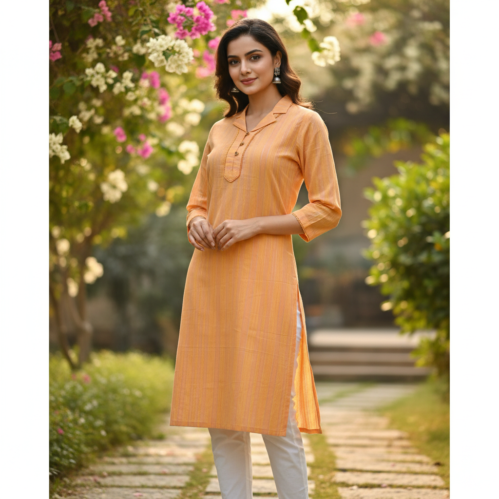 “Saada in style” Sunset Orange Kurta TUP-008 <br>   (Set of 5 - M , L, XL, XXL, 3XL) #(₹525/- per Kurta)